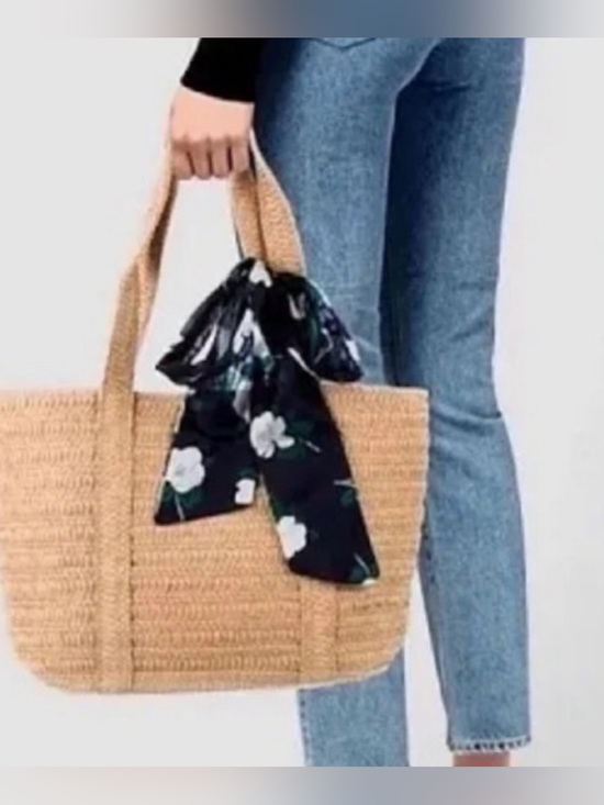 Draper James Handbags - Draper James Straw Tote with Black Floral Scarf